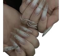 Nail art qui améliore le tempérament, ongles aux épices faits à la main, changements simples et progressifs, nail art blanc en Europe et en Amérique, patch for ongles amovible.(XS)