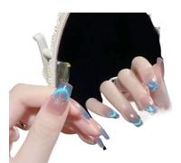 Nail art qui améliore le tempérament, vernis à ongles fait à la main, fée œil de chat bleu transparent portant des autocollants à ongles Joker détachables finis.(M)