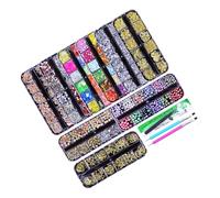 Nail Art Supply Set avec 9 Variétés de Diamants en Verre Forme et 4 Outils pour Manucure Designs Crystal Nail Decor