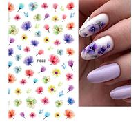 Nail Decals Autocollants D'Art D'Ongle Rose Violet Jaune Fleurs Aquarelle Fleurs Dos Colle Autocollants Pour Ongles,F022