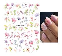 Nail Decals Décalcomanies À Ongles Nuance Sèche Fleurs Bleu Violet Jaune Roses Fleurs Papillon Retour Colle Autocollants À Ongles Pour Ongles Conseils Beauté,Han506