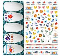 Nail Decals Nail Art Stickers Aquarelle Fleurs Fleurs Feuilles Oiseaux Dos Colle Nail Stickers,F848