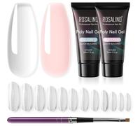 Nail Extension Gel Kit, Poly Nail Gel Transparent Pink 2 Colours 30 Ml With False Nails And Brush Semi-Permanent Quick Building Extender Gel For Manicure Nail Art Beginner