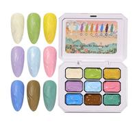 Nail Gel Palette, Solid Nail Polish, 9-Colors 3D Embossed Manicure Painting Art for Women Girls, Home Salon Bridal Holiday French Tips Use, Multicolor Compact Case 1 Set