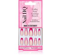 Nail HQ Coffin Pink Contrast French Faux ongles avec colle incluse 24 pcs