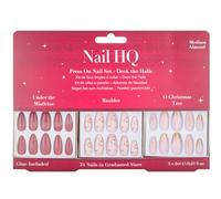 Nail HQ Press On Nail Gift Set - Deck the Halls - 3 Festive False Nail Packs With Glue, Medium Almond, Vegan & Cruelty-Free Manicure Set