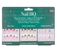 Nail HQ Press On Nail Gift Set - Nights at the North Pole - 3 Festive False Nail Packs With Glue, Medium Almond, Vegan & Cruelty-Free Manicure Set