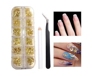 Nail Jewels - Gold Glitter Gems, Multi Shape DIY Manicure Decoration Gear | Sparkling Nail Designs Decorations For Women Girls French Tip Acrylic Birthday Christmas Wedding Dating Stage Party Holiday