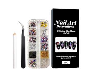 Nail Jewels - Portable Nail Charms, Colorful Rhinestones Crystals Pearls Sequins, Nails Charms And Gems With Tweezer For Salon Home Women Girls Shiny Jewelry Acrylic Manicure And Design