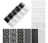 Nail Lace Stickers | Self-Adhesive DIY 10 Rolls Black And White | Nail Foil Transfer Stickers | For Home Salon Travel, Women Girls Beginner Professions