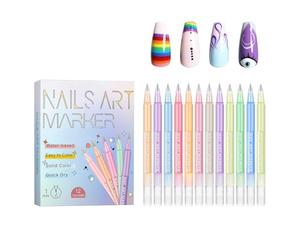 Nail Markers, 12 Color Waterproof Liner, Fingernail Polish Pens, Creative Tool, Manicure Drawing Kit, Salon Supplies for Teens Women Home Practice Precision Application