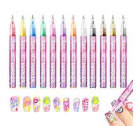Nail Pens, 12 Color Paint Set, 0.43x0.43x5.28 inches Portable Art Decoration Tools, Fine Tip Design Precise Drawing, Ideal for Kids Practice Women Home Salon Manicure and Creative Nails Arts