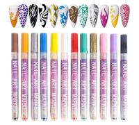 Nail Pens, 12 Colors Quick Dry Manicure Tools, Dotting and Liner Brushes, Precise Design for Home, Salon, Party, Travel, Photoshoot, Wedding, Daily Use, Holidays, Birthdays, Girls and Women