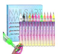 Nail Pens Art - 12 Color Waterproof Nail Liner Set Quick Dry | Portable Manicure Drawing Pens Precision DIY Design Tools for Kids, Girls, Adults, Home or Party Salon