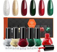 Nail Polish, 6 Pieces Shiny Quick Drying Nail Polish Set Christmas Glitter Red Green Silver Water-Based Varnish Set, Diy Nail Art Manicure, Gift For Women