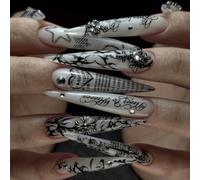 Nail Reformation - Faux ongles à presser style gothique Code Stiletto, breloque réutilisable en métal à coller sur les ongles pour femmes (JP4339)