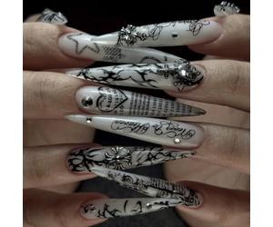 Nail Reformation - Faux ongles à presser style gothique Code Stiletto, breloque réutilisable en métal à coller sur les ongles pour femmes (JP4339)