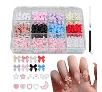 Nail Resin Nail Bows - Flatback Pearl Heart Star Moon Bow Nails Art, charmes Righestone Nails Gemmes avec picker Twezer - Tweezer Picker Tool
