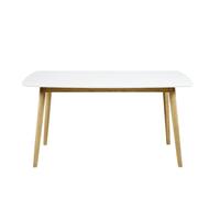 Naila Table de salle à manger 80 x 150 avec plateau en bois blanc et un cadre en chêne massif.