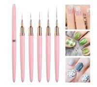 Nailart Lot de 5 pinceaux professionnels pour nail art, pinceaux de doublure pour nail art | Pinceau de détail ultra fin pour le dessin de lignes, pointillés, peinture gel UV, (7, 9, 11, 15, 25 mm)
