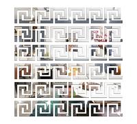 NAILDOKI 30 Pièces Géométrique Grecque Clé Miroir DIY Stickers Muraux, Acrylique Miroir Carreaux Autocollants Muraux Autocollants pour Salon, Chambre Décoration (Argent)