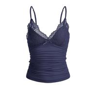 Naileksi - Débardeur à fines bretelles style Y2k avec dentelle, col en V froncé, nœud et patchwork de dentelle, esprit fairy grunge