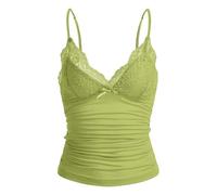Naileksi Débardeur Y2k avec bordure en dentelle et bretelles spaghetti, col en V, nœud froncé, patchwork, vert menthe, Taille L