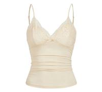 Naileksi Débardeur Y2k avec bordure en dentelle et bretelles spaghetti, col en V, nœud froncé, patchwork, abricot, Taille L