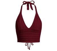 Naileksi Haut court à lacets dos nu en crochet Y2k pour femme Coupe ajustée Sans manches Col en V Dos nu, Rouge, Taille M