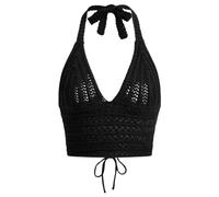 Naileksi Haut court à lacets dos nu en crochet Y2k pour femme Coupe ajustée Sans manches Col en V Dos nu, noir, Taille L