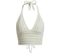 Naileksi Haut court à lacets dos nu en crochet Y2k pour femme Coupe ajustée Sans manches Col en V Dos nu, beige, Taille S