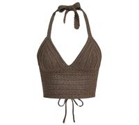 Naileksi Haut court à lacets dos nu en crochet Y2k pour femme Coupe ajustée Sans manches Col en V Dos nu, mokka, Taille M