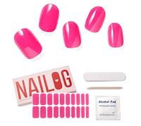NAILOG Autocollant Ongle, 20Pcs Vernis Autocollant Ongles uv,Faux ongles autocollants,Extra Long Finition brillante Nail Art, Bandes d'ongles en Gel, Semi Durci Nail Stickers,Cadeau Femme, Pink Bomb
