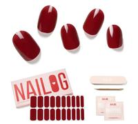 NAILOG Autocollant Ongle, 20Pcs Vernis Autocollant Ongles uv,Faux ongles autocollants,Extra Long Finition brillante Nail Art, Bandes d'ongles en Gel, Semi Durci Nail Stickers,Cadeau Femme, Rouge Noir