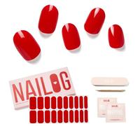 NAILOG Autocollant Ongle, 20Pcs Vernis Autocollant Ongles uv,Faux ongles autocollants,Extra Long Finition brillante Nail Art, Bandes d'ongles en Gel, Semi Durci Nail Stickers,Cadeau Femme, Rouge