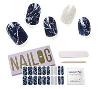 NAILOG Ongles Autocollants Adhesif - 20Pcs Stickers ongles - Faux Ongles en Gel UV Semi Durci, Extra Long brillante et durable French Nail Art, Nail Stickers,Cadeau Anniversaire Femme, Stormy Night