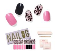 Nailog Ongles Autocollants Adhesif - 20Pcs Stickers ongles - Faux Ongles en Gel UV Semi Durci, Extra Long brillante et durable French Nail Art, Nail Stickers,Cadeau Anniversaire Femme, Pink Leopard