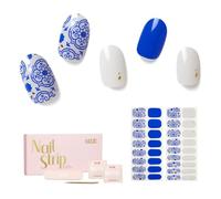 NAILOG Autocollant Ongle Gel UV | 34Pcs French Ombre Faux Ongles Autocollants Adhesif | Semi-durci Vernis Autocollant Ongles UV Pour Nail Art, Cerulean Porcelain