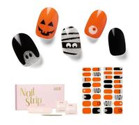 NAILOG Autocollant Ongle Gel UV | 34Pcs Halloween Faux Ongles Autocollants Adhesif | Semi-durci Vernis Autocollant Ongles UV Pour Nail Art,Tricks or Treats