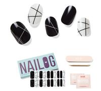 NAILOG Autocollants à Ongle 20Pcs Gel Vernis Adhésif Semi-Permanents Extra Long Finition brillante et durable Nail Art Decal Strip Nail Stickers pour Femmes Filles, B&W Composition