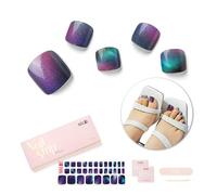 NAILOG Lot de 32 bandes de vernis à ongles semi-durcies, bandes de vernis à ongles d'orteils avec finition gel brillante, longue durée, bleu violet ombré | Aurora