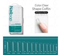 Nailpop-Faux Ongles À Couverture Complète,Capsules En Acrylique,Matériel Professionnel,Imbiber Les Doigts,Embouts En Gel,N64.Pro,600 Pièces.Clear L-Coffin 600.
