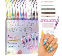 Nails Art Drawing Tool, 12 Colors Nail Art Pens Set, 2025 Upgrade Nail Art Markers for Gel Nails, DIY Quick Dry Graffiti Dotting Point Liner Pens, 3D Nail Polish Pens for Painting