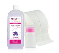 NAILS FACTORY Nettoyant pour ongles avec parfum Flora 1000ml flacon pompe distributeur (rose) 1000 pastilles (2 x 500) alcool à 70% d'éthanol
