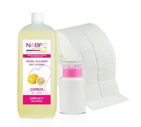 NAILS FACTORY Nettoyant pour ongles parfum citron 1000ml flacon pompe distributeur (rose) 1000 pastilles (2 rouleaux de 500) alcool à 70% d'éthanol