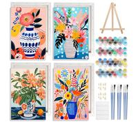 NAIMOER 4 Pièces Fleurs de Vase Peinture par Numéros pour Adulte avec Cadre Chevalet, Paysage Peinture Numéros Enfants, Cadeaux Décoration Maison 20x30cm
