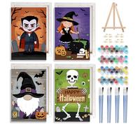 NAIMOER 4 Pièces Halloween Peinture par Numéros pour Adulte avec Cadre, Gnome Peinture Numéros Enfants 8-12 ans, Cadeaux Décoration Maison 20x30cm