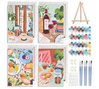 NAIMOER 4 Pièces Nourriture Peinture par Numéros pour Adulte avec Cadre Chevalet, Cuisine Thème Peinture Numéros Enfants, Cadeaux Décoration Maison 20x30cm