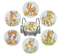 NAIMOER 6 Pièces Peinture Diamant Dessous de Verre, Cheval Diamond Painting Dessous de Verre Absorbants en Liège et Céramique avec Support en Métal Lapin Animaux Diamant Dessous de Verre Dessous
