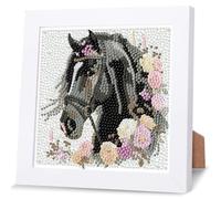 NAIMOER Cheval Noir Diamond Painting avec Cadres, 5D DIY Arts Créatifs Mini Diamond Painting Cadeau 8-12 ans, Tiere Peinture par Diamant Complet pour Cadeau Décoration (Belle Paquet)